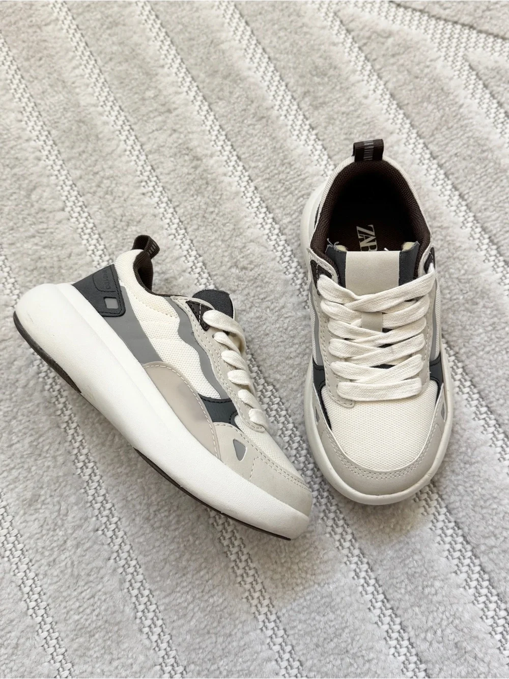 Zara Beige, Cream & Black Kids' Sneakers